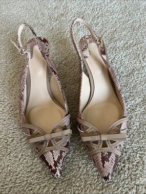 Joan & David Taupe Snake-Print Slingback Pumps